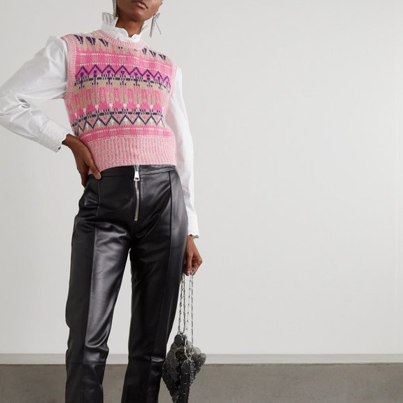 Paco Rabanne Sweaters - Paco Rabanne Metallic Fair Isle Wool-blend Tank In Rose Size XS